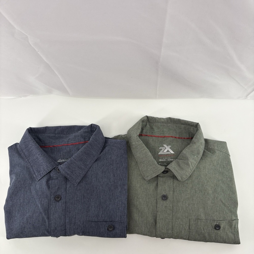 Lot Of 2 Zeroxposur Travel Series Men LS Button Up Shirts Navy & Green Size L